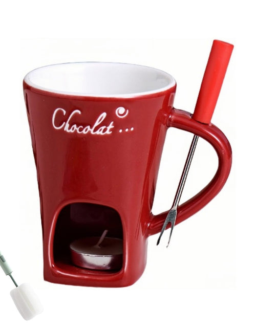 Load image into Gallery viewer, Chocolate Fondue Mug Euclidean Chocolate Melting Mug with Fork can Also be Used to Melt Ice Cream Cheese(Red)
