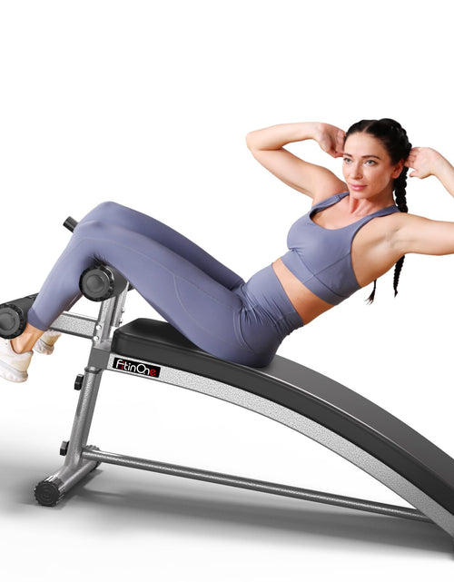 Load image into Gallery viewer, FitinOne Adjustable Decline Sit Up Bench with Reverse Crunch Handle Curved Ab Workout Equipment for Your Home Gym More Effective Workout Bench than Ab Machine and Roller Roman Chairs

