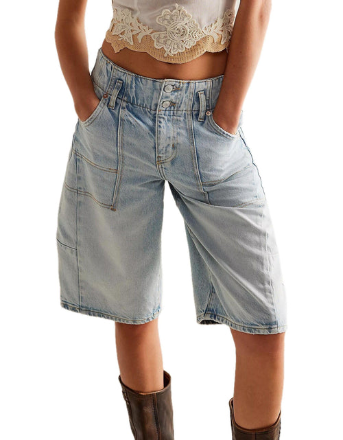 Cargar imagen en el visor de la galería, YEXPINE Womens Summer Jean Shorts Casual Barrel Bermuda Shorts Knee Length Loose Fit Baggy Denim Shorts
