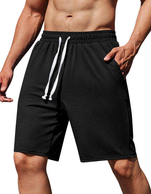 Load image into Gallery viewer, COOFANDY Mens Black Shorts 9" Exercise Shorts Elastic Waist Knit Shorts with Pockets Black XL

