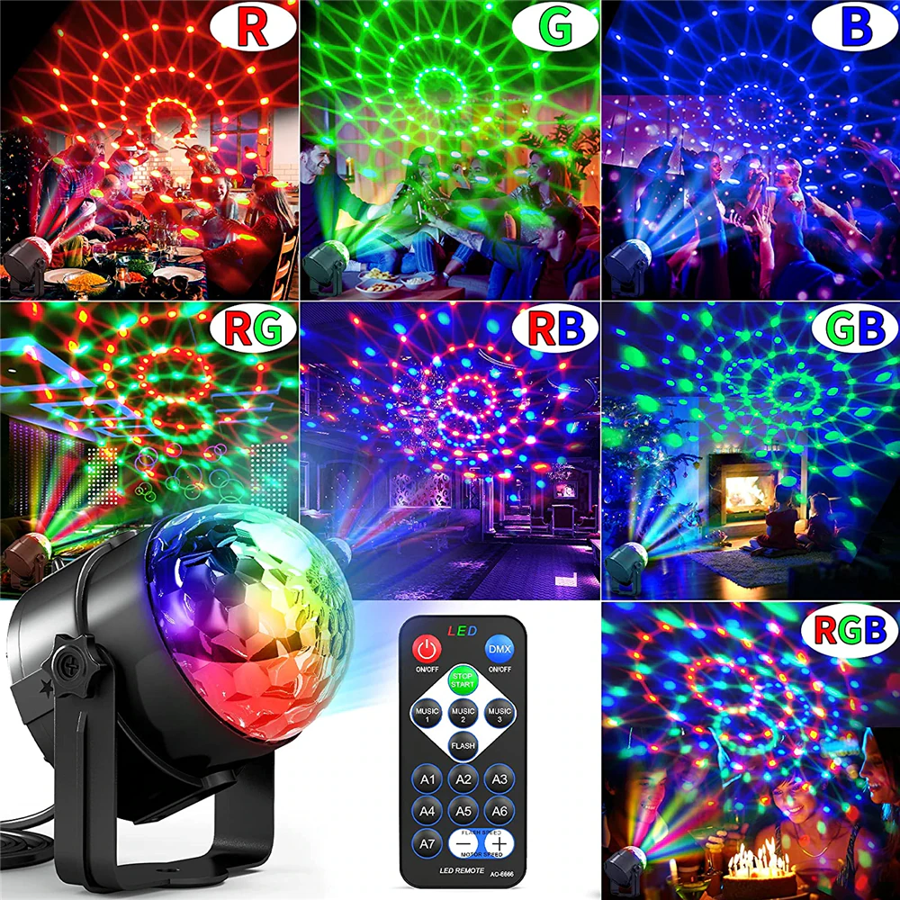 Luces de discoteca, estroboscópicas, LED, bola de DJ, bombilla activada por sonido, lámpara de decoración para baile