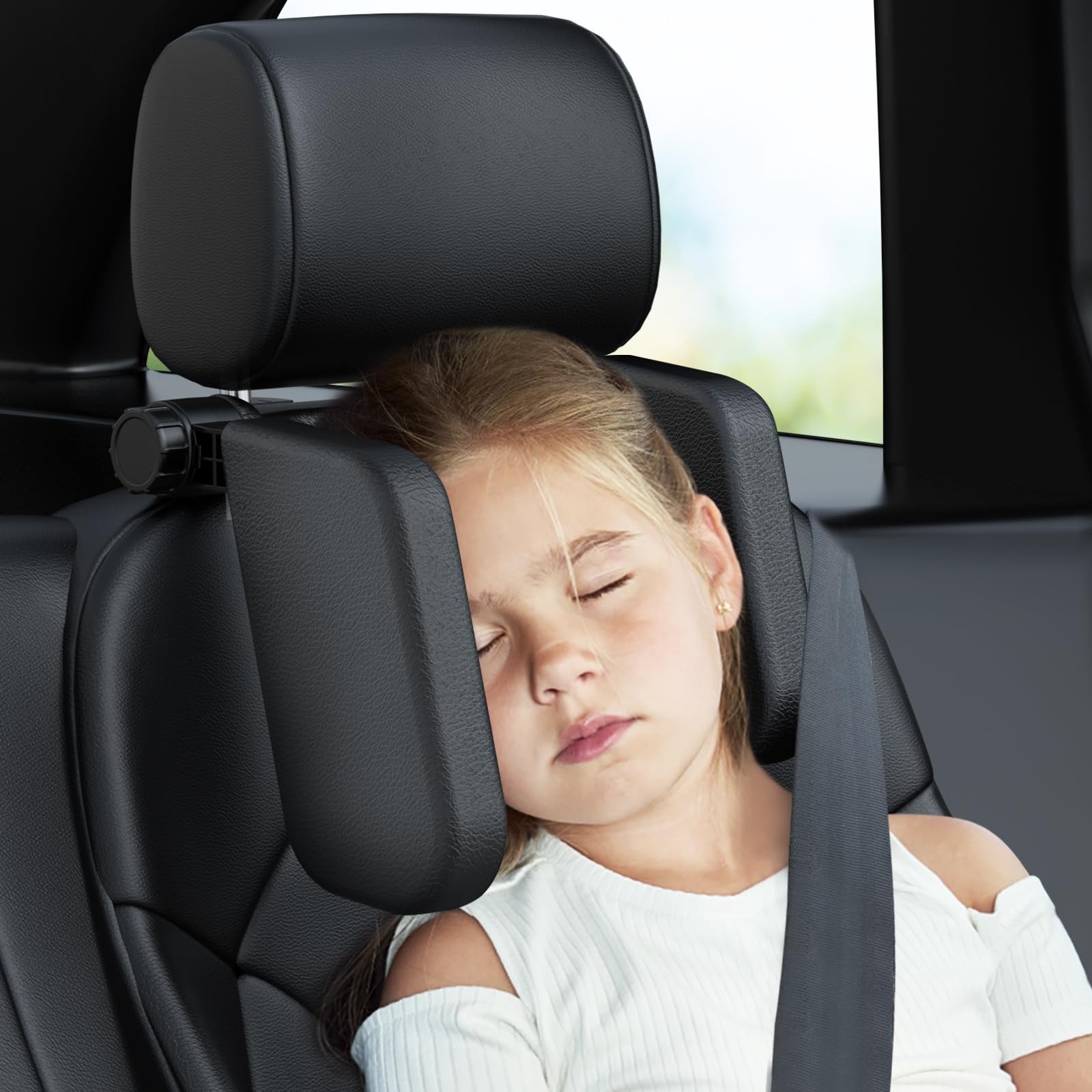 JZCreater Almohada para reposacabezas de coche, almohada para el cuello, reposacabezas para asiento de coche para niños, cojín de almohada de coche ajustable 360° en forma de U para niños y adultos (negro