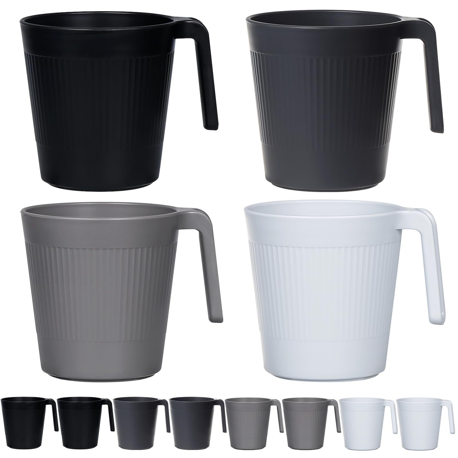 Juego de 8 tazas de café de plástico Greentainer de 500 ml, tazas de café irrompibles con asa, tazas reutilizables para camping/dormitorio/RV para niños/adultos