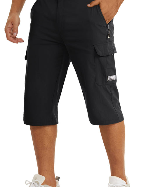 Charger l'image dans la visionneuse de galerie, TACVASEN Capri Pants for Men Black Cargo Shorts Men Outdoor Quick Dry Shorts for Men Water-Resistant Workout Shorts with Zipper Pockets
