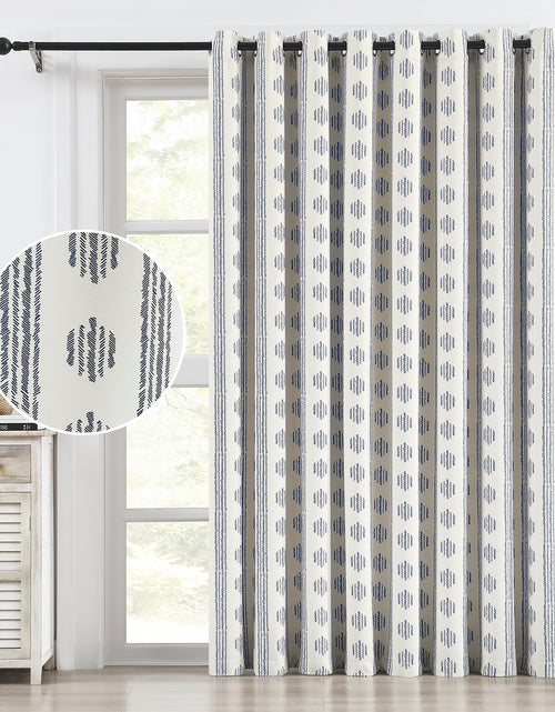 Cargar imagen en el visor de la galería, Melodieux Blackout Boho Curtain 84 Inch Long for Bedroom 1 Panel Extra Wide Cotton Curtains Blue on Beige Striped Pattern Bedroom Curtains Grommet Room Darkening Curtains Thermal Insulated
