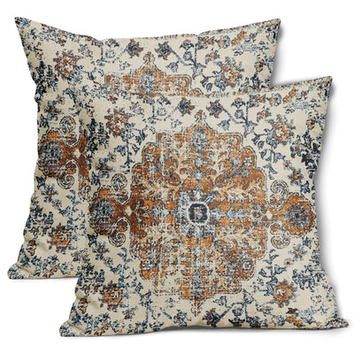 Taies d'oreiller bohème ethnique marron bleu marine 45x45 cm Housse de coussin vintage style tapis bohème doré noir beige floral Lot de 2 pour décoration d'intérieur, chambre, porche, patio