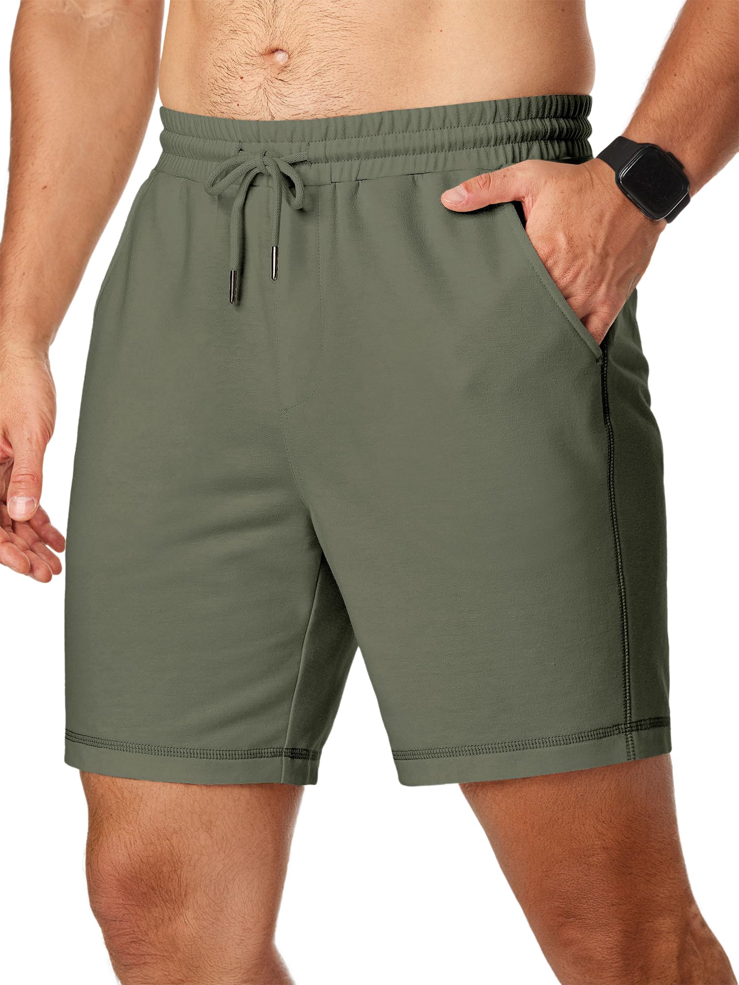 JMIERR Mens Gym Sweat Shorts Cotton 7" Running Workout Green Shorts with Pocket Soft Lounge Shorts XL