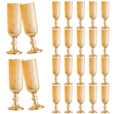 XKXKKE 24 Pcs Glass Champagne Flutes Reusable Fancy Crystal Clear Champagne Glasses 5 oz Colored Glass Elegant Party Drinking Cocktail Wine Glasses Wedding Birthday Bar Goblets Amber Set of 24