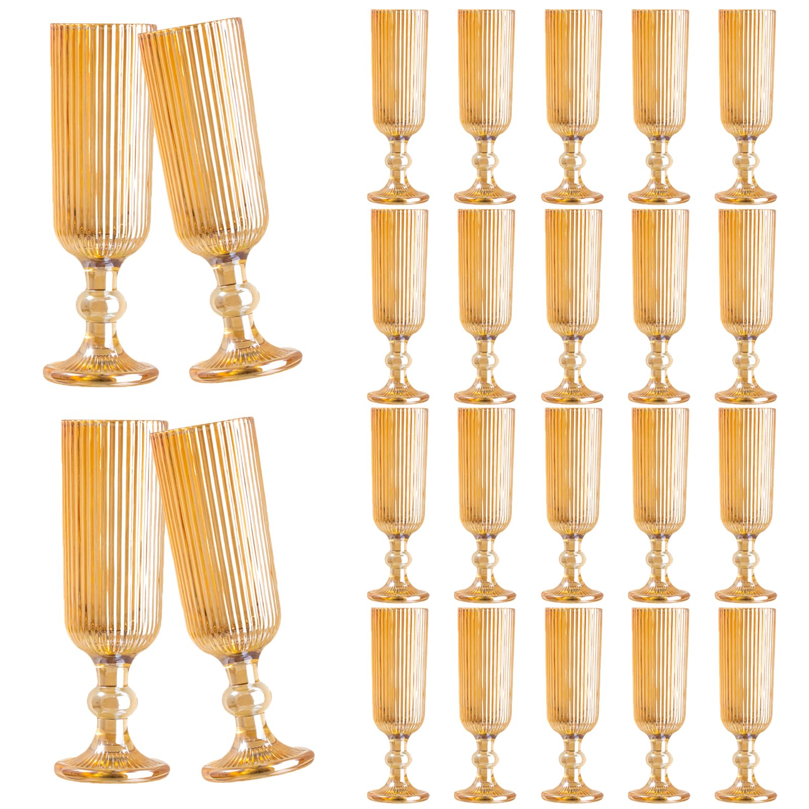 XKXKKE 24 Pcs Glass Champagne Flutes Reusable Fancy Crystal Clear Champagne Glasses 5 oz Colored Glass Elegant Party Drinking Cocktail Wine Glasses Wedding Birthday Bar Goblets Amber Set of 24