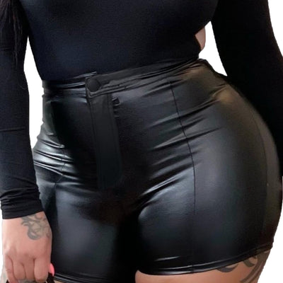 Zebaexf Black Leather Shorts High Waist Legging Shorts Womens Casual Faux Leather Shorts XXL
