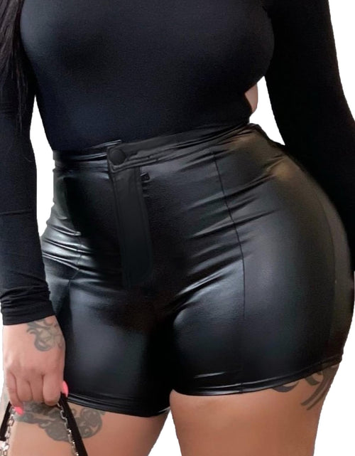 Load image into Gallery viewer, Zebaexf Black Leather Shorts High Waist Legging Shorts Womens Casual Faux Leather Shorts XXL
