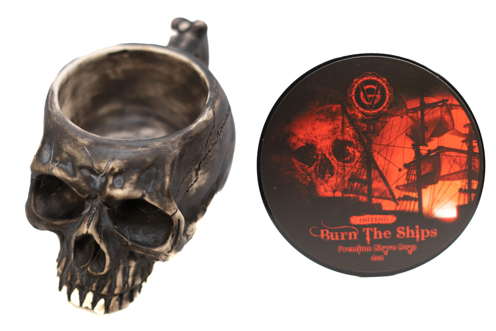 Burn The Ships Shave Bowl & Shave Cream | Lather Bowl | Scuttle Bowl| Shave Mug & Shaving Cream To Lather Your Wet Razor Shave Set | Skull Bowl | Skull Mug Ceramic Shave Bowl & Cream Kit