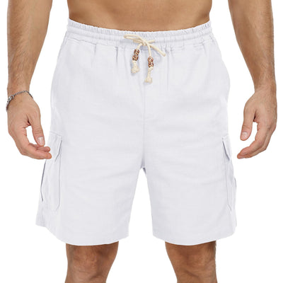 NITAGUT Mens Linen Shorts Elastic Waist Casual Outdoor Lightweight Work Shorts with Drawstring White Medium