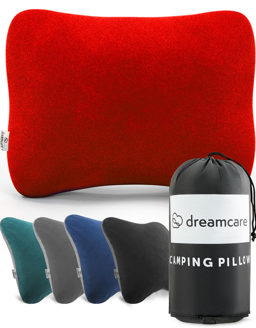 Load image into Gallery viewer, DREAMCARE Camping Pillow Memory Foam Travel Pillow Camping Accessories - Small Pillow Camping Essentials Camping Pillows for Sleeping Backpacking Pillow Travel Pillows for Sleeping (Medium Red)
