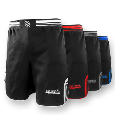 Sanabul Core MMA Shorts BJJ Shorts Boxing Trunks No Gi Jiu Jitsu Shorts - White/Black Medium