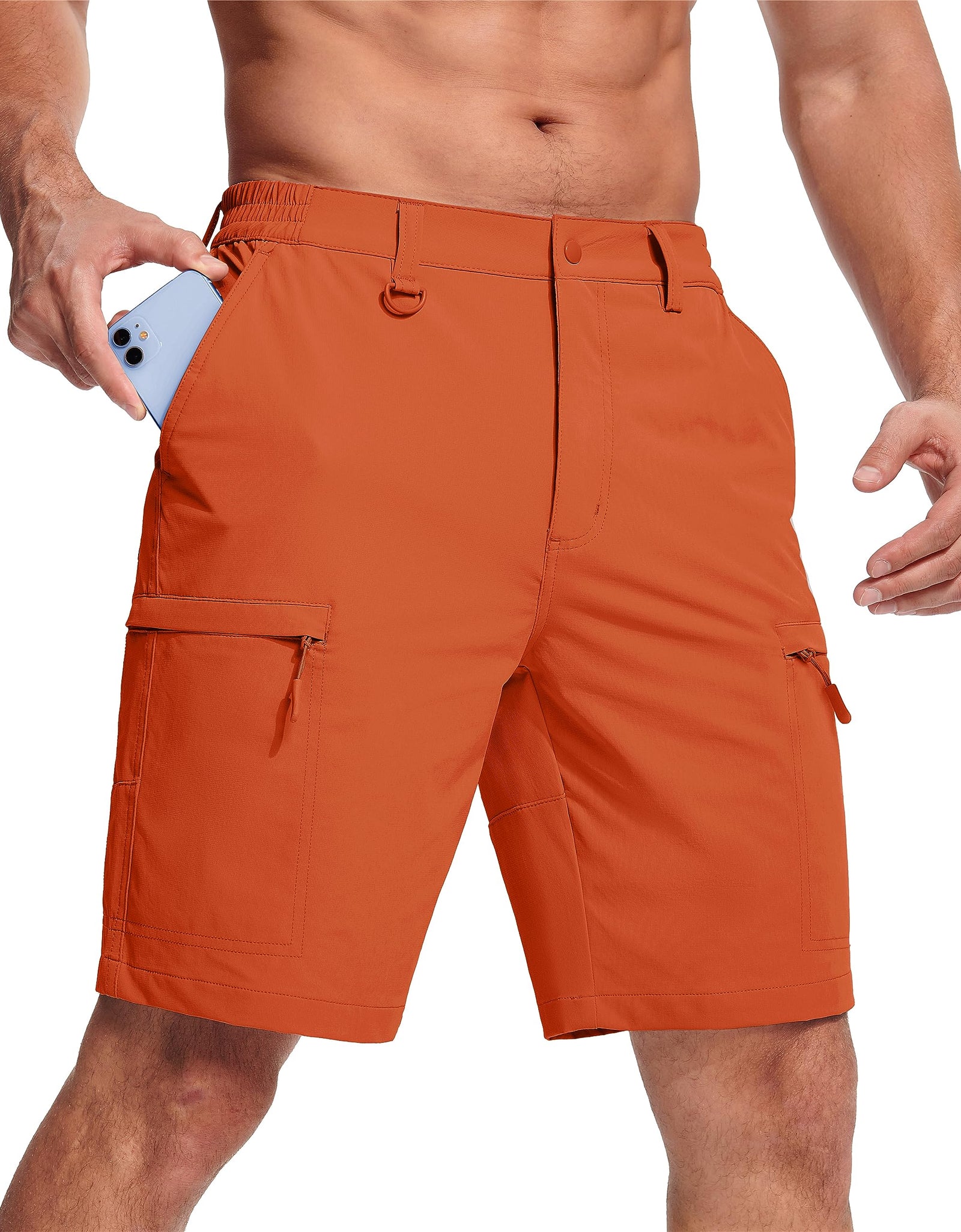 Mens Shorts Cargo Elastic Waistband Tactical Hiker Work Shorts Hiking Quick Dry Summer Shorts Lightweight Fishing Shorts Orange 36