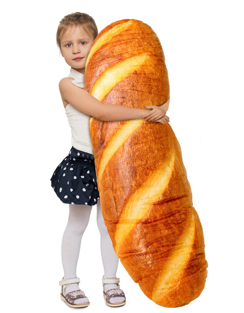 Cargar imagen en el visor de la galería, AUECOOME Almohada de pan de 48", almohada de felpa gigante con forma de pan, almohada de baguette de simulación 3D, almohada corporal divertida, peluche de comida, juguetes de peluche de Navidad para niñas y niños
