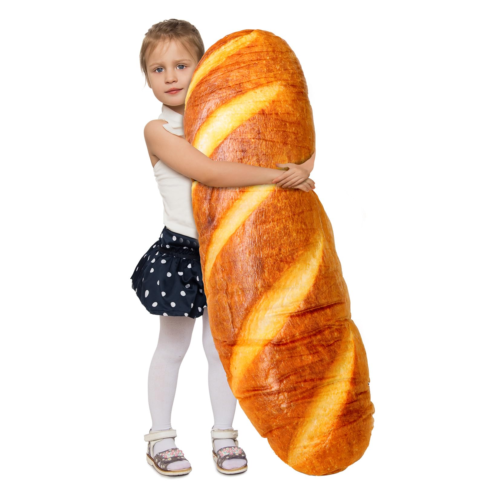 AUECOOME Almohada de pan de 48", almohada de felpa gigante con forma de pan, almohada de baguette de simulación 3D, almohada corporal divertida, peluche de comida, juguetes de peluche de Navidad para niñas y niños