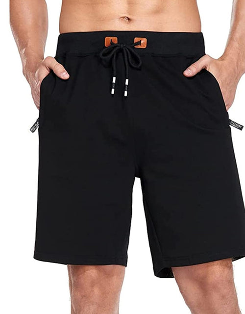 Load image into Gallery viewer, YnimioAOX Mens Shorts Casual Workout Sports Shorts with Zipper PocketsBlack40
