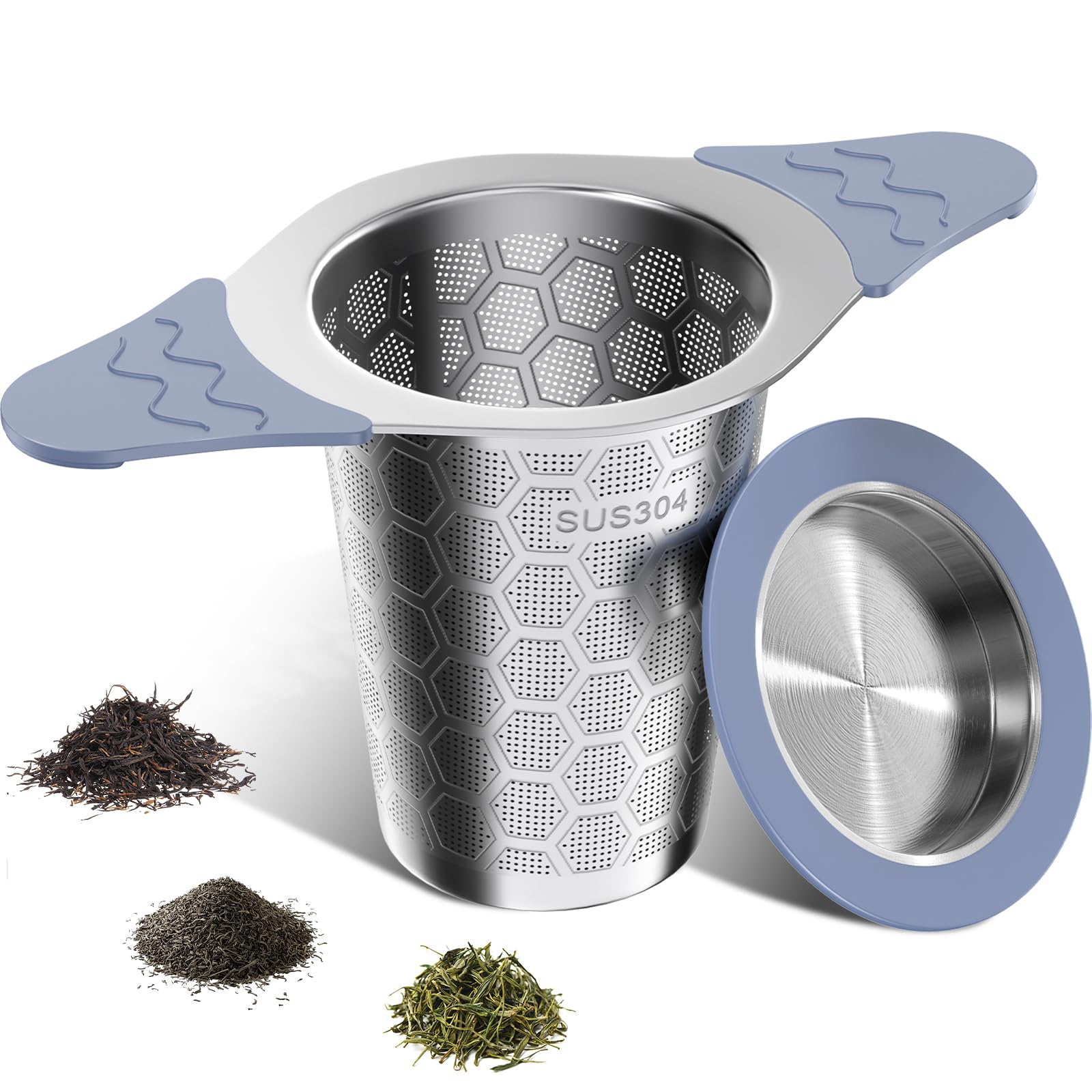 CTIANWXY Infuseur à Thé pour Thé en VracInfuseur à thé en Acier Inoxydable 18/8 avec Poignées en Silicone Résistant à la ChaleurPassoire à Thé à Maille Extra Fine Filtre Efficacement les Fines Feuilles de ThéCompatible avec les Théières/Tasses
