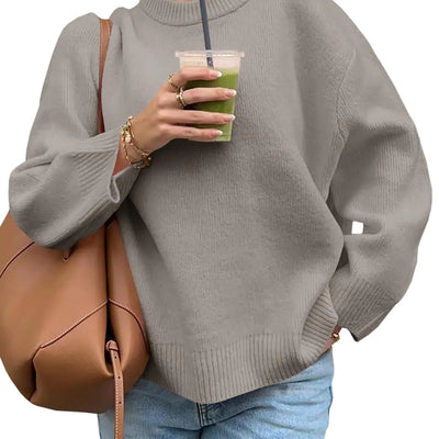 Saodimallsu Suéter extragrande para mujer, cuello redondo, tejido grueso, cálido, invierno, manga larga, jerséis de punto, caqui