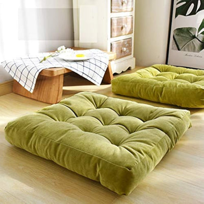 HIGOGOGO Coussin de méditation carré, grand coussin de sol épais et tufté pour balcon, chambre à coucher, tatami, salon, vert, 56 x 56 cm