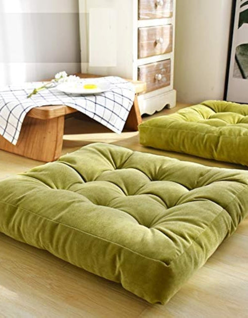 Cargar imagen en el visor de la galería, HIGOGOGO Cojín de meditación cuadrado, cojín de suelo grande, cojín de asiento grueso y sólido con capitoné para balcón, dormitorio, tatami, sala de estar, verde, 55x55 cm
