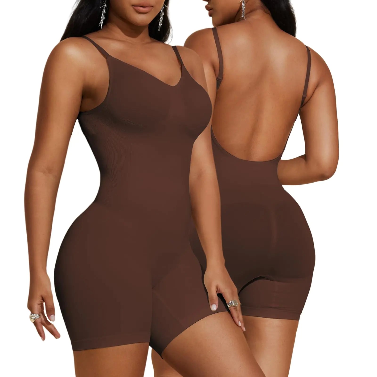 PAUKEE Womens Backless Shapewear Bodysuit Tummy control Shorts Seamless Body Shaper Sleeveless Jumpsuits Tanks Tops (Brown XX-Large)