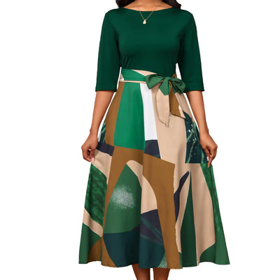 IbuduSexy Church Dresses for Women Maxi Dresses for Women 2024 Color Block Half-Sleeve Green