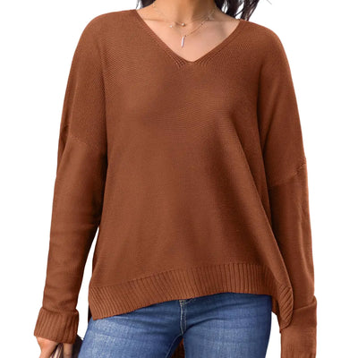 CUPSHE Suéteres de punto de cuello en V para mujer, manga larga, oversize, otoño 2024, jersey, tops, marrón XS