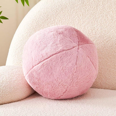 Uvvyui Almohada esférica rosa polvorienta, bonita minimanorredonda, de piel sintética de conejo, decorativa para habitación, en forma de bola, cojín de felpa para sofá, cama