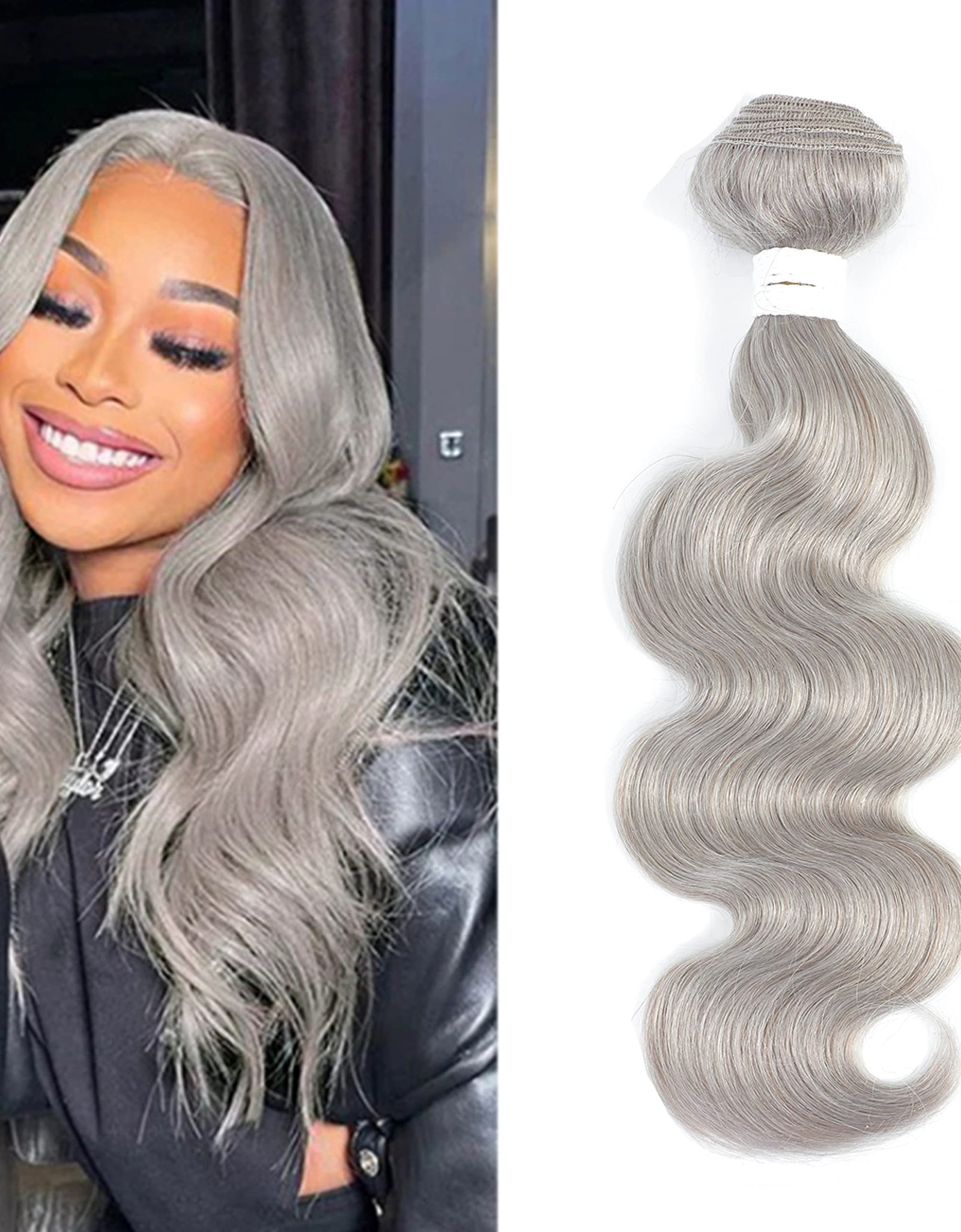 Paquetes de cabello ondulado 14 pulgadas gris cabello humano 100% brasileño Remy 1 paquete de tejido de cabello doble trama extensión de cabello