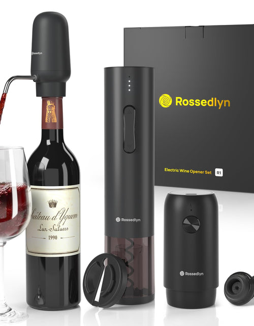 Charger l'image dans la visionneuse de galerie, Rossedlyn Rechargeable Electric Wine Opener Gift Set - Aerator Bottle Opener Foil Cutter Wine Vacuum Pump and Stoppers for Home Bar Outdoor Party

