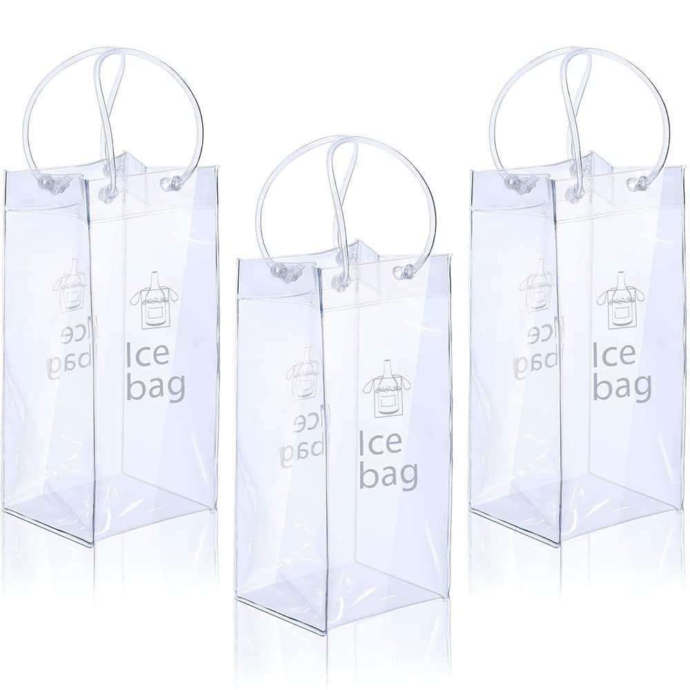 Ice Wine Bag Portable Collapsible Clear Wine Pouch Cooler with Handle for PartyOutdoorChampagneCold BeerWhite WineChilled BeveragesIced Drinks 3 Pack (3)