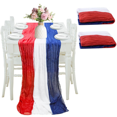 2PCS 4th of July Cheesecloth Table RunnerVintage Red White and Blue Table Runner for Memorial Day Labor Day Independence Day Veterans Day Patriotic Party Decoration for Dining Room Indoor Outdoor