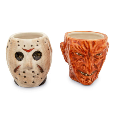 Freddy vs. Jason Faces Sculpted Ceramic Mini Mugs Set of 2 | BPA-Free Small Coffee Cups For Espresso Caffeine Beverage | Home & Kitchen Essentials | Horror Movie Collectible | Each Holds 4 Ounces
