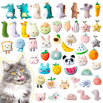 Jadive 50 Pcs Catnip Toys for Indoor Cat Plush Cats Toys Bulk Interactive Catnip Filled Kitten Toys Cat Chew Toy Pet Cats Supplies