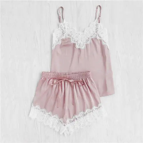 Conjunto de pijama de lencería de mujer con encaje (varios colores)