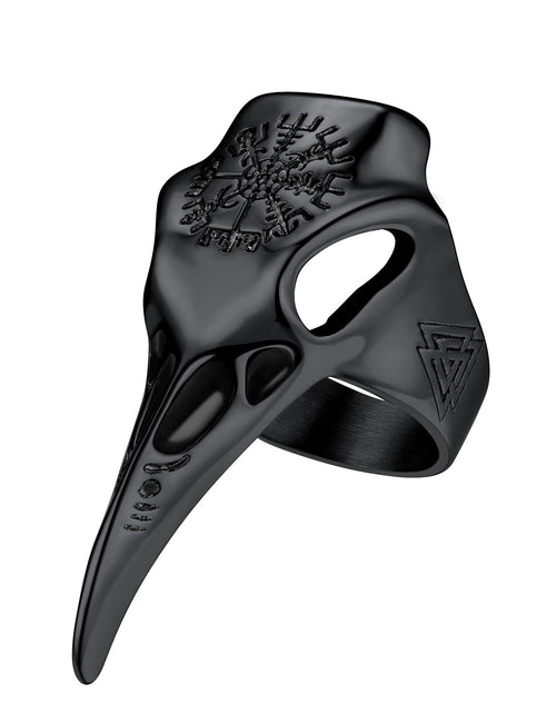 Load image into Gallery viewer, Stainless Steel Crow Skull Ring Mens Gothic Jewelry Cool Black Long Finger Rings Size 12
