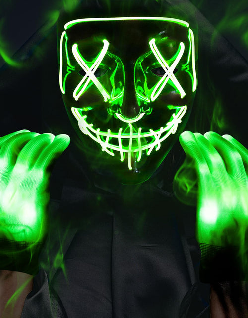 Load image into Gallery viewer, Max Fun Halloween Mask Glowing Gloves for Halloween Costume Cosplay Party Led Light Up Scary Masks for Halloween Party (Green)
