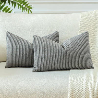 OTOSTAR Fundas de almohada decorativas bohemias de 16 x 24 pulgadas, de pana suave, a rayas lisas, fundas de cojín lumbares, fundas de almohada para sofá, cama, decoración del hogar, paquete de 2 (gris)