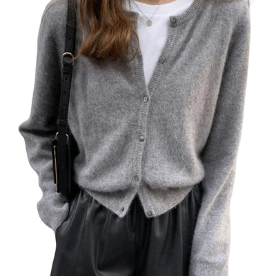 SweatyRocks Cárdigan Ligero de Mujer Cuello Redondo Manga Larga Botones Abajo Suéteres de Punto Gris Grande