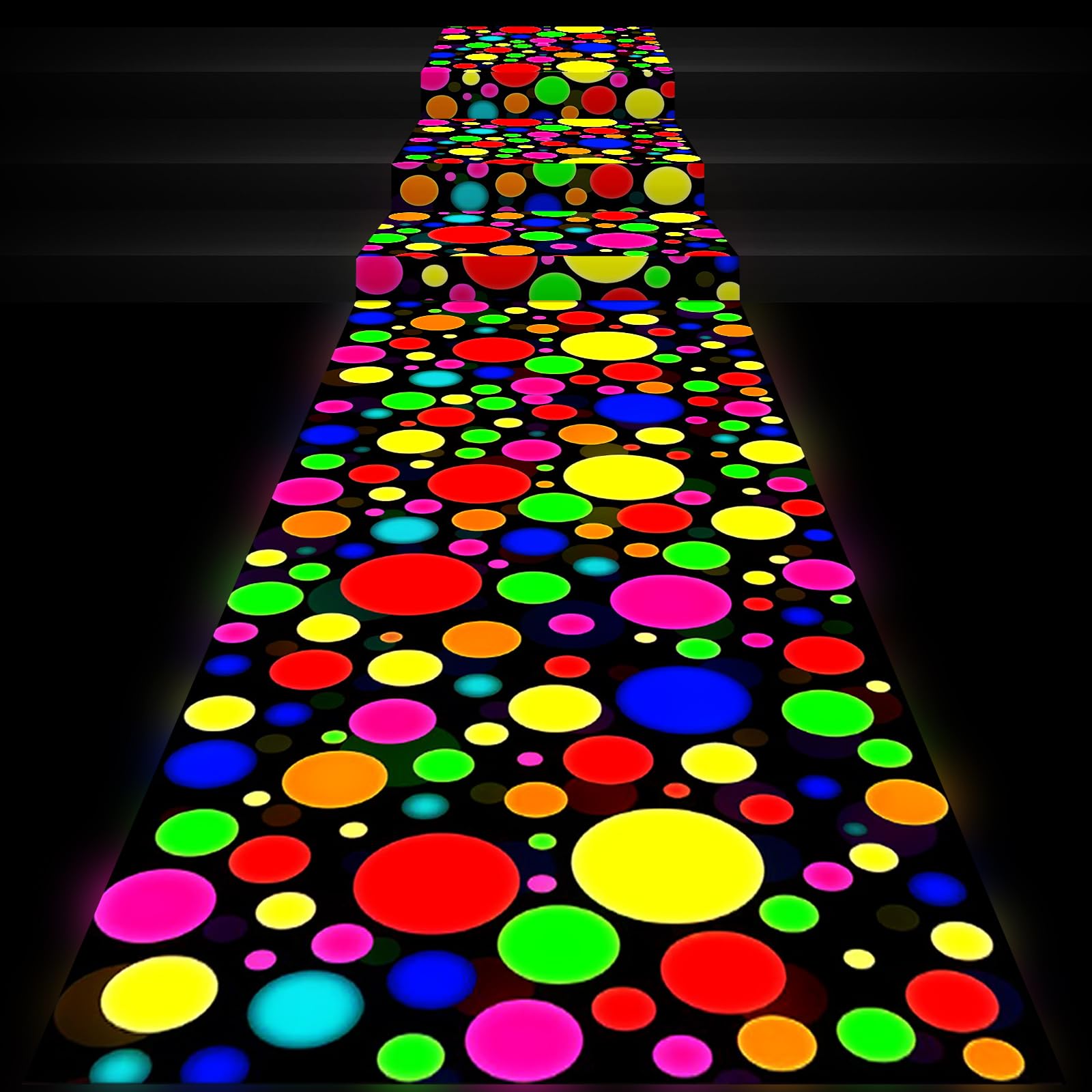 Haull Néon Lumière up Piste de danse Décorations de fête néon Tapis de lumière noire luit dans le noir Réactif aux UV Fluorescent pour carnaval Anniversaire Mariage Faveurs de fête lumineuses (138 x 59 pouces)