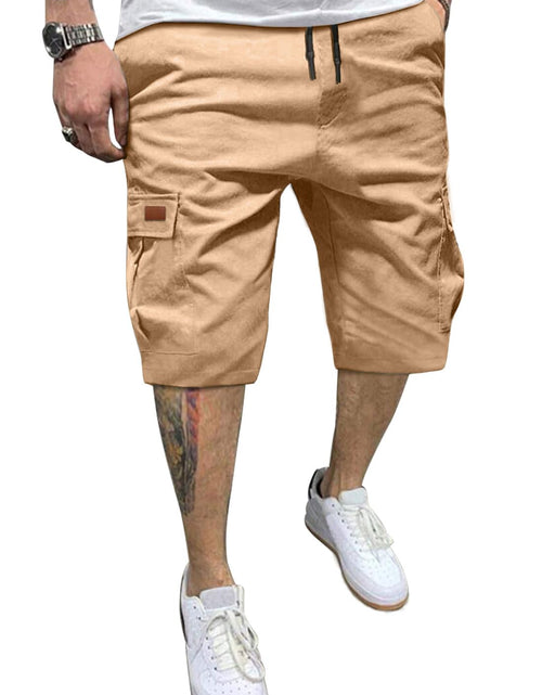 Cargar imagen en el visor de la galería, HUNGSON Mens Cargo Shorts Elastic Waist Relaxed Fit Cotton Casual Outdoor Lightweight Work Shorts with Multi Pockets
