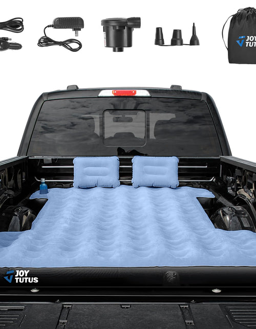 Load image into Gallery viewer, JOYTUTUS Truck Mattress for Camping Air Bed with Inflatable Pillow for 5.5-5.8Ft Full-Size Thicken Sleeping Pad with Cup Holder Blow Up Bed for Car Truck Pickup F150 Grey Blue
