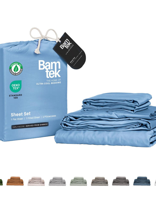 Load image into Gallery viewer, Bamtek 100% Viscose Derived from Bamboo Sheets Full Size - Soft Luxury Bed Sheets - Cooling Sheets for Hot Sleepers Full Bed - 4 Piece Full Sheet Set with 17 Deep Pockets - Full Bed Sheets (Sky)
