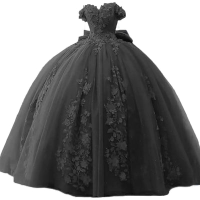TRHTX Off Shoulder Quinceanera Dresses Ball Gown Lace Beaded Black Prom Dresses 2023 Tulle Sweet 15 16 Dresses for Women 2