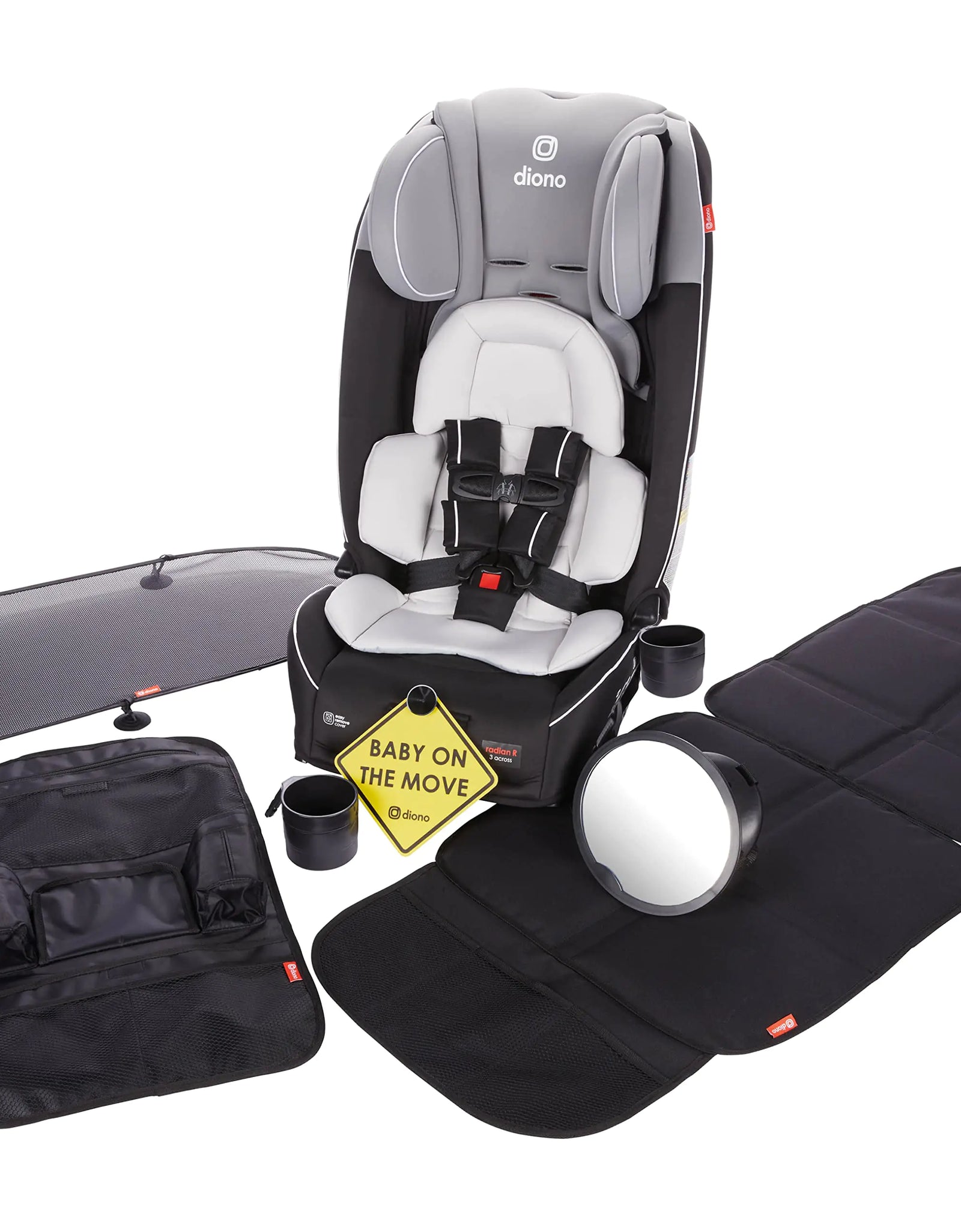 Diono Radian 3RXT Bonus Pack 4-in-1 Convertible Car Seat Extended Rear and Forward Facing 10 Years 1 Car Seat Slim Fit 3 Across with 6 Accessories Inc. Baby Car Mirror Car Seat Protector Black