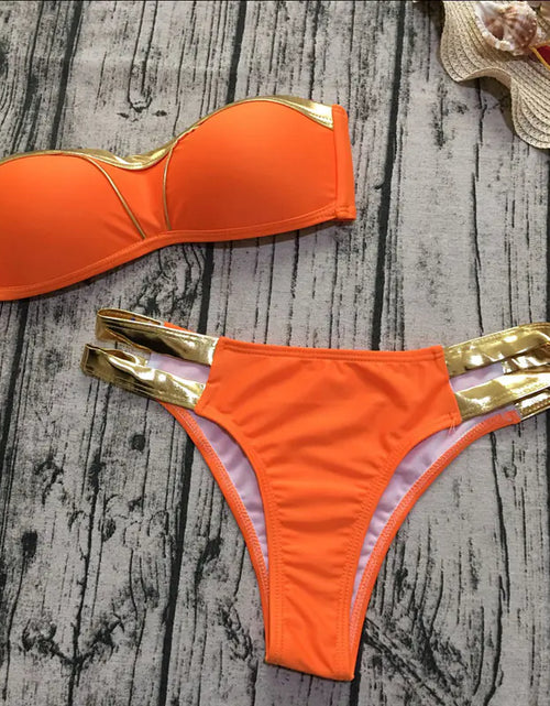 Load image into Gallery viewer, Gold-Trimmed Bikini Women&#39;s Sexy Swimwear Set
