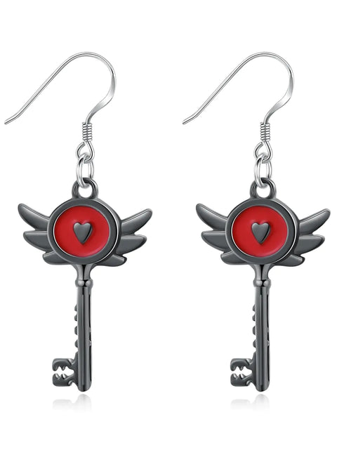 Cargar imagen en el visor de la galería, Collar y pendientes Hazbin, joyería inspirada en Hazbin Merch, collar y pendientes de corazón, ala y llave para mujeres y hombres, disfraz de cosplay (estilo 3)
